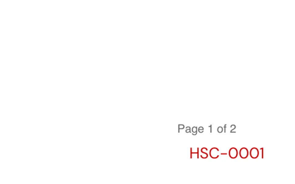 The foot of a stamped page showing Page 1 of 2 and the running number HSC-0001